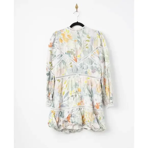 knee length dresses for ladies Frill Trim Floral Short Sleeve Mini Dress | Issiia